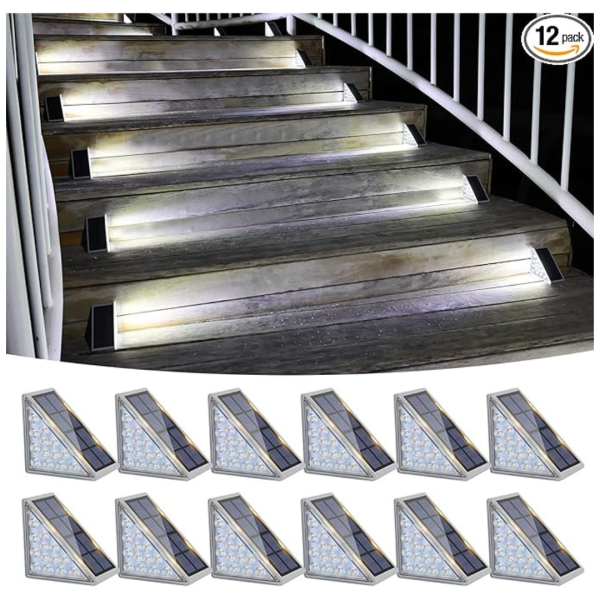 12-Pack Waterproof IP67 Outdoor Solar Stair Lights (Cool White) For Sale