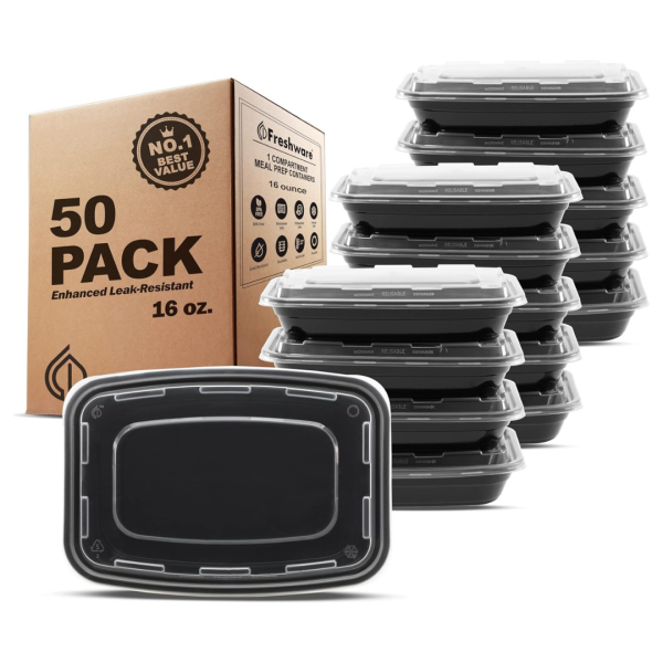 50-Pack Freshware Meal Prep 1 Compartment Food Storage Containers For Discount