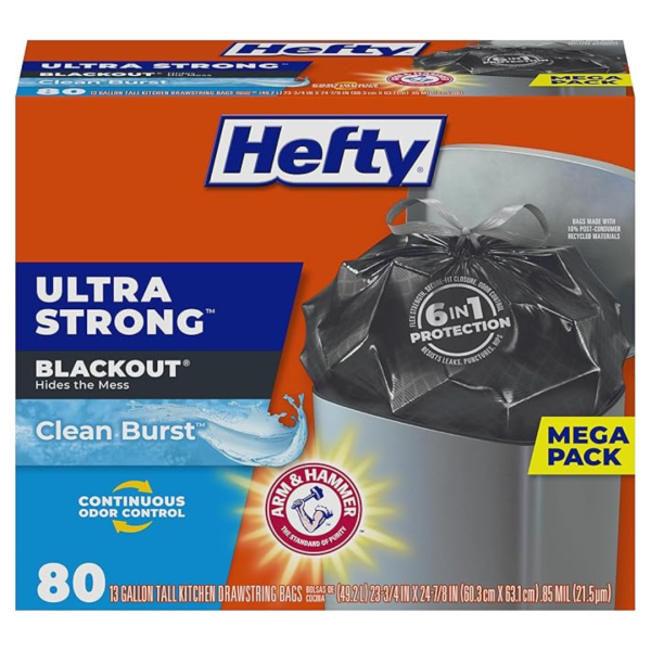 80-Count Hefty Ultra Strong 13 Gallon Trash Bags (3 Colors) Sale