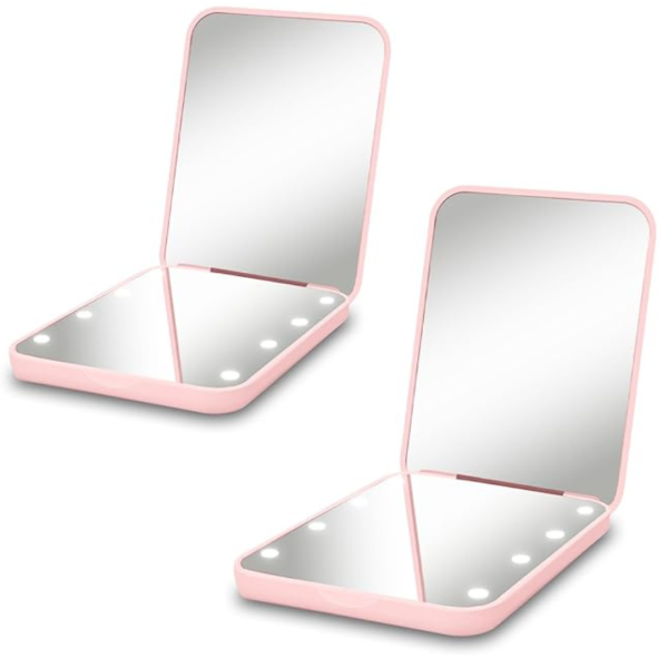 2-Sided 1-3x Magnifying LED Pocket Compact Mirror With Lights Online now