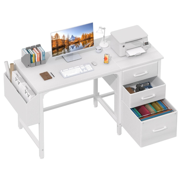 Lufeiya White Computer Desk With Fabric File Drawers Cabinet (47 ) Online Hot Sale