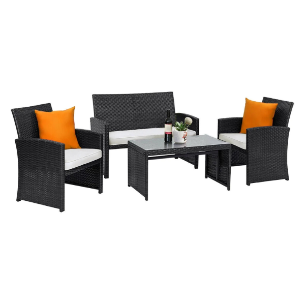4-Pieces Costway Patio Rattan Wicker Furniture Conversation Set Online Sale