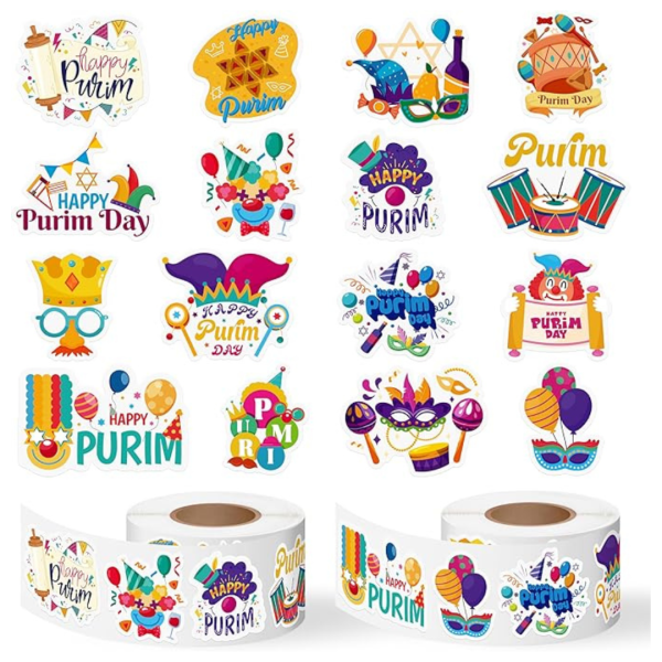 1,000 Pcs Happy Purim Stickers Roll Sale