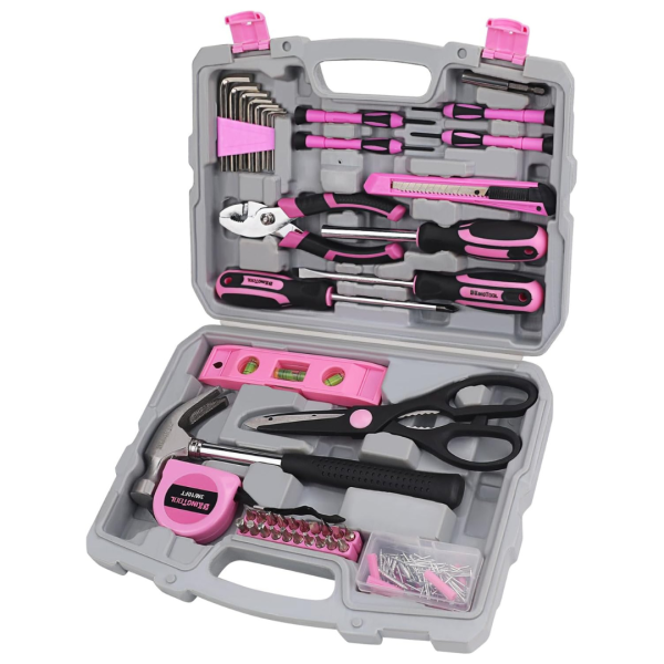 149-Piece KingTool Basic Home Repair Pink Tool Kit With Plastic Toolbox For Sale