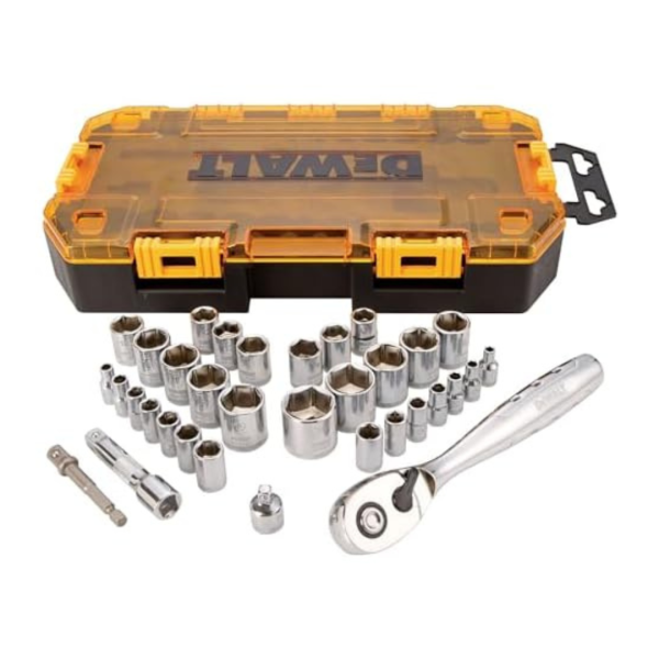 34-Piece Dewalt 1 4  & 3 8  Drive SAE Metric Socket Set (DWMT73804) For Sale